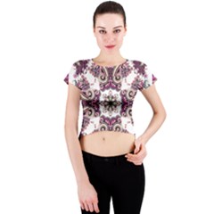 Multicolored Pattern Illustration Purple Peacock Crew Neck Crop Top by Jancukart