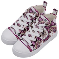 Multicolored Pattern Illustration Purple Peacock Kids  Mid-top Canvas Sneakers by Jancukart