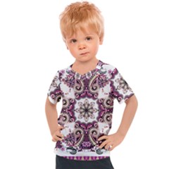 Multicolored Pattern Illustration Purple Peacock Kids  Sports Tee