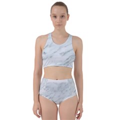 White Marble Texture Pattern Racer Back Bikini Set by Jancukart