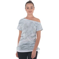 White Marble Texture Pattern Off Shoulder Tie-up Tee