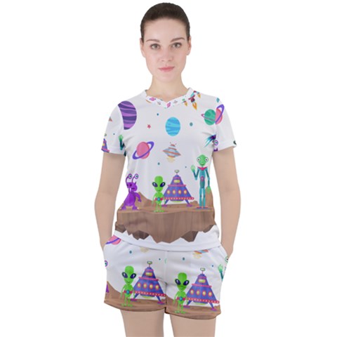 Alien Ufo Star Universe Star Vector Image Women s Tee And Shorts Set by Jancukart