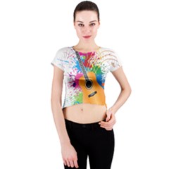 String Instrument Acoustic Guitar Crew Neck Crop Top