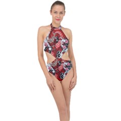 Drawing Red Dragon Legendary Halter Side Cut Swimsuit