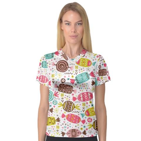 Candy Background Cartoon V-neck Sport Mesh Tee by Jancukart