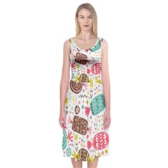 Candy Background Cartoon Midi Sleeveless Dress by Jancukart