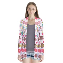 Candy Background Cartoon Drape Collar Cardigan by Jancukart