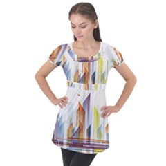 Building Artwork City Building Puff Sleeve Tunic Top