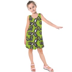 Cats And Skulls - Modern Halloween  Kids  Sleeveless Dress by ConteMonfrey