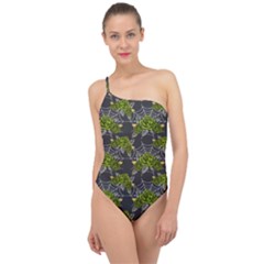 Halloween - Green Roses On Spider Web  Classic One Shoulder Swimsuit by ConteMonfrey