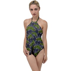 Halloween - Green Roses On Spider Web  Go With The Flow One Piece Swimsuit by ConteMonfrey