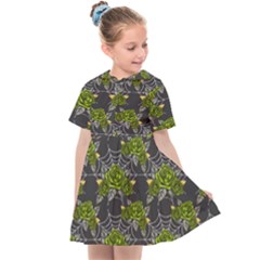 Halloween - Green Roses On Spider Web  Kids  Sailor Dress by ConteMonfrey