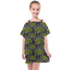 Halloween - Green Roses On Spider Web  Kids  One Piece Chiffon Dress by ConteMonfrey