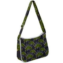 Halloween - Green Roses On Spider Web  Zip Up Shoulder Bag