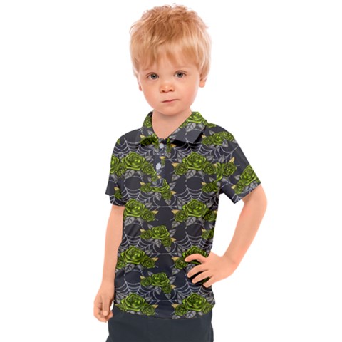 Halloween - Green Roses On Spider Web  Kids  Polo Tee by ConteMonfrey