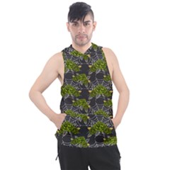 Halloween - Green Roses On Spider Web  Men s Sleeveless Hoodie by ConteMonfrey