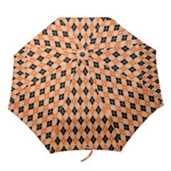 Halloween Inspired Black Orange Diagonal Plaids Folding Umbrellas by ConteMonfrey