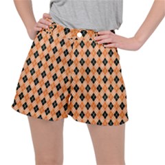 Halloween Inspired Black Orange Diagonal Plaids Ripstop Shorts