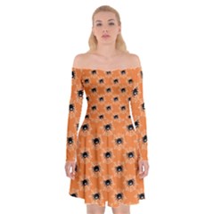 Halloween Black Orange Spiders Off Shoulder Skater Dress by ConteMonfrey