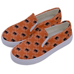 Halloween Black Orange Spiders Kids  Canvas Slip Ons by ConteMonfrey