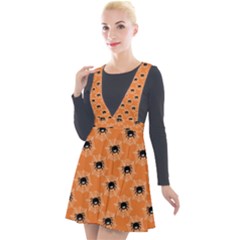 Halloween Black Orange Spiders Plunge Pinafore Velour Dress by ConteMonfrey
