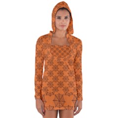 Halloween Black Orange Spider Web   Long Sleeve Hooded T-shirt by ConteMonfrey