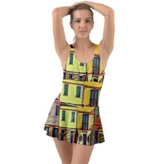 Colorful Venice Homes Ruffle Top Dress Swimsuit