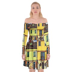 Colorful Venice Homes Off Shoulder Skater Dress by ConteMonfrey