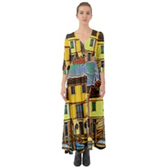 Colorful Venice Homes Button Up Boho Maxi Dress by ConteMonfrey