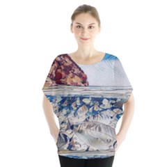 Fishes In Lake Garda Batwing Chiffon Blouse