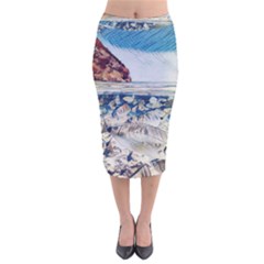 Fishes In Lake Garda Velvet Midi Pencil Skirt