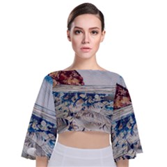 Fishes In Lake Garda Tie Back Butterfly Sleeve Chiffon Top