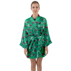 Beautiful Tropical Orchids Blooming Over Earth In Peace Long Sleeve Satin Kimono by pepitasart