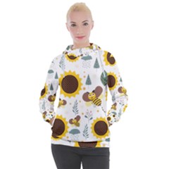 Nature Honeybee Sunflower Leaves Leaf Seamless Background Women s Hooded Pullover by Jancukart