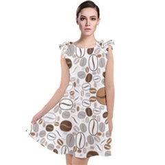 Brown Coffee Beans Pattern Tie Up Tunic Dress