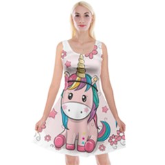 Cartoon Unicorn Fantasy Reversible Velvet Sleeveless Dress by Jancukart