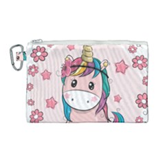 Cartoon Unicorn Fantasy Canvas Cosmetic Bag (large) by Jancukart