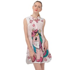 Cartoon Unicorn Fantasy Sleeveless Shirt Dress by Jancukart