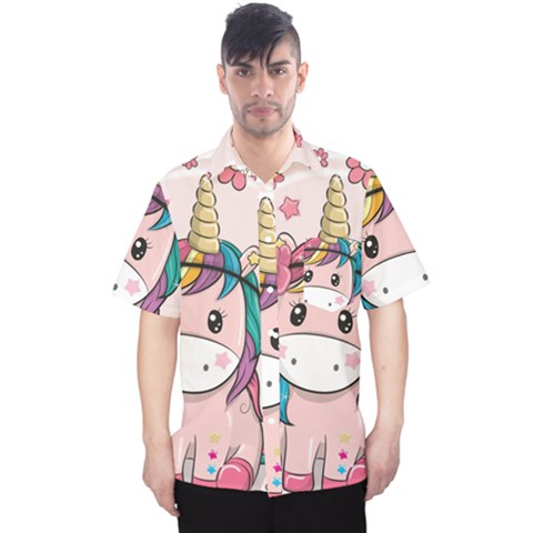 Cartoon Unicorn Fantasy Men s Hawaii Shirt by Jancukart