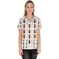 Ant Insect Pattern Cartoon Ants Women s V-neck Scrub Top by Ravend