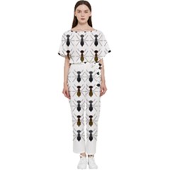Ant Insect Pattern Cartoon Ants Batwing Lightweight Chiffon Jumpsuit