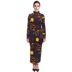 Halloween Background Pattern Turtleneck Maxi Dress