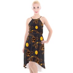 Halloween Background Pattern High-low Halter Chiffon Dress 