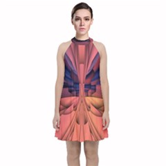 Pattern Colorful Background Abstarct Velvet Halter Neckline Dress 