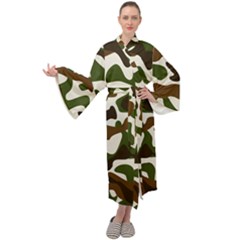 Camouflage Print Pattern Maxi Velour Kimono by Ravend