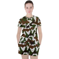 Camouflage Print Pattern Women s Tee And Shorts Set