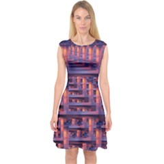 Abstract Pattern Colorful Background Capsleeve Midi Dress