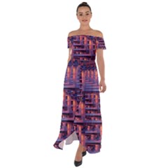 Abstract Pattern Colorful Background Off Shoulder Open Front Chiffon Dress