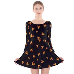 Pattern Flame Black Background Long Sleeve Velvet Skater Dress