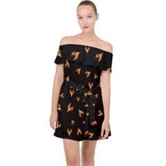 Pattern Flame Black Background Off Shoulder Chiffon Dress